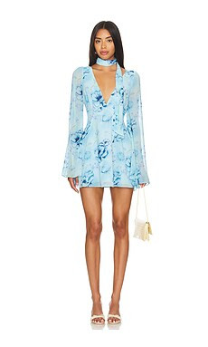 GUIZIO Issy Mini Wrap Around Dress in Ambrosia Print Angel Blue from Revolve.com | Revolve Clothing (Global)