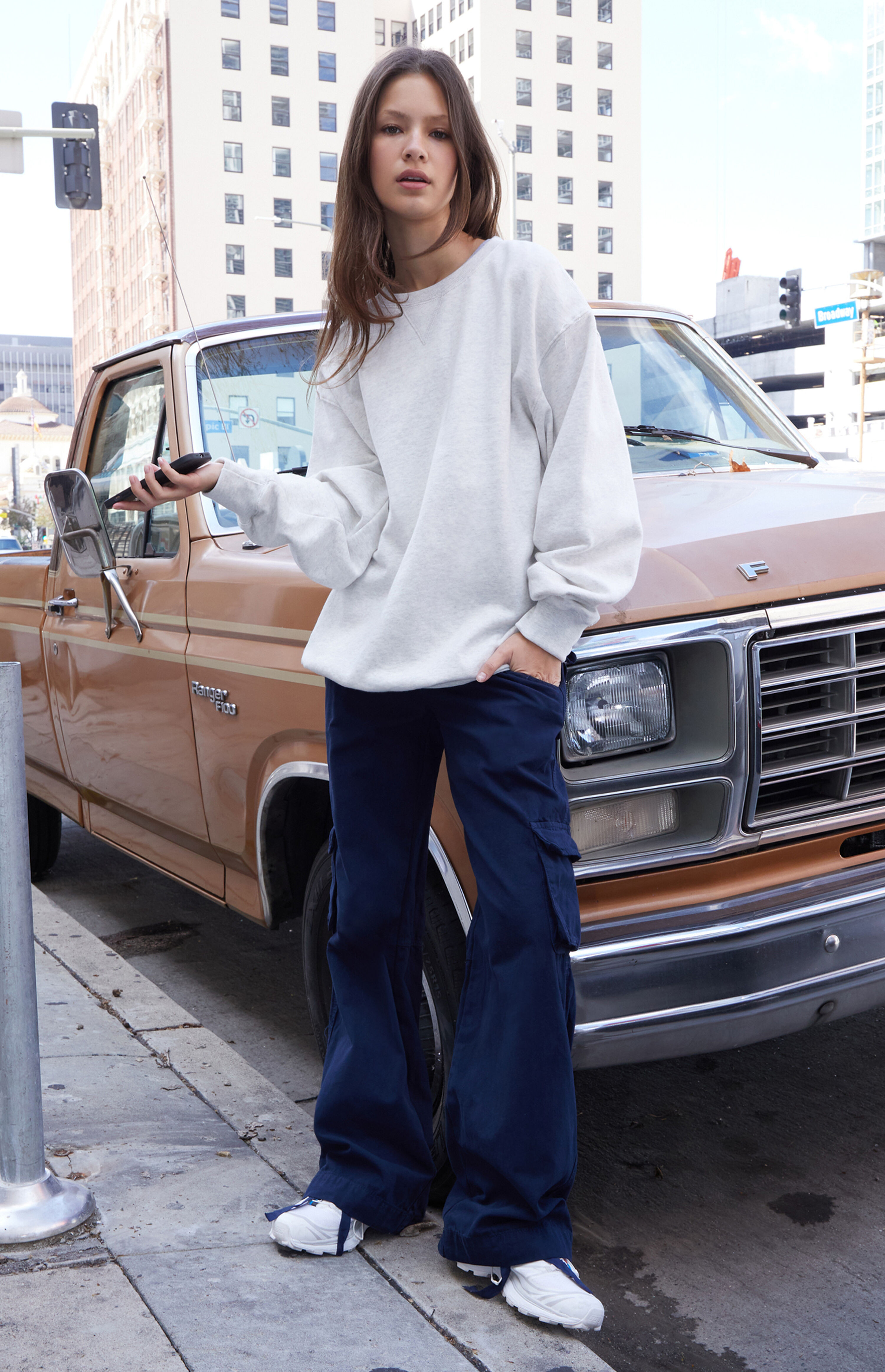 John Galt Light Heather Grey Erica Crew Neck Oversized Sweatshirt | PacSun
