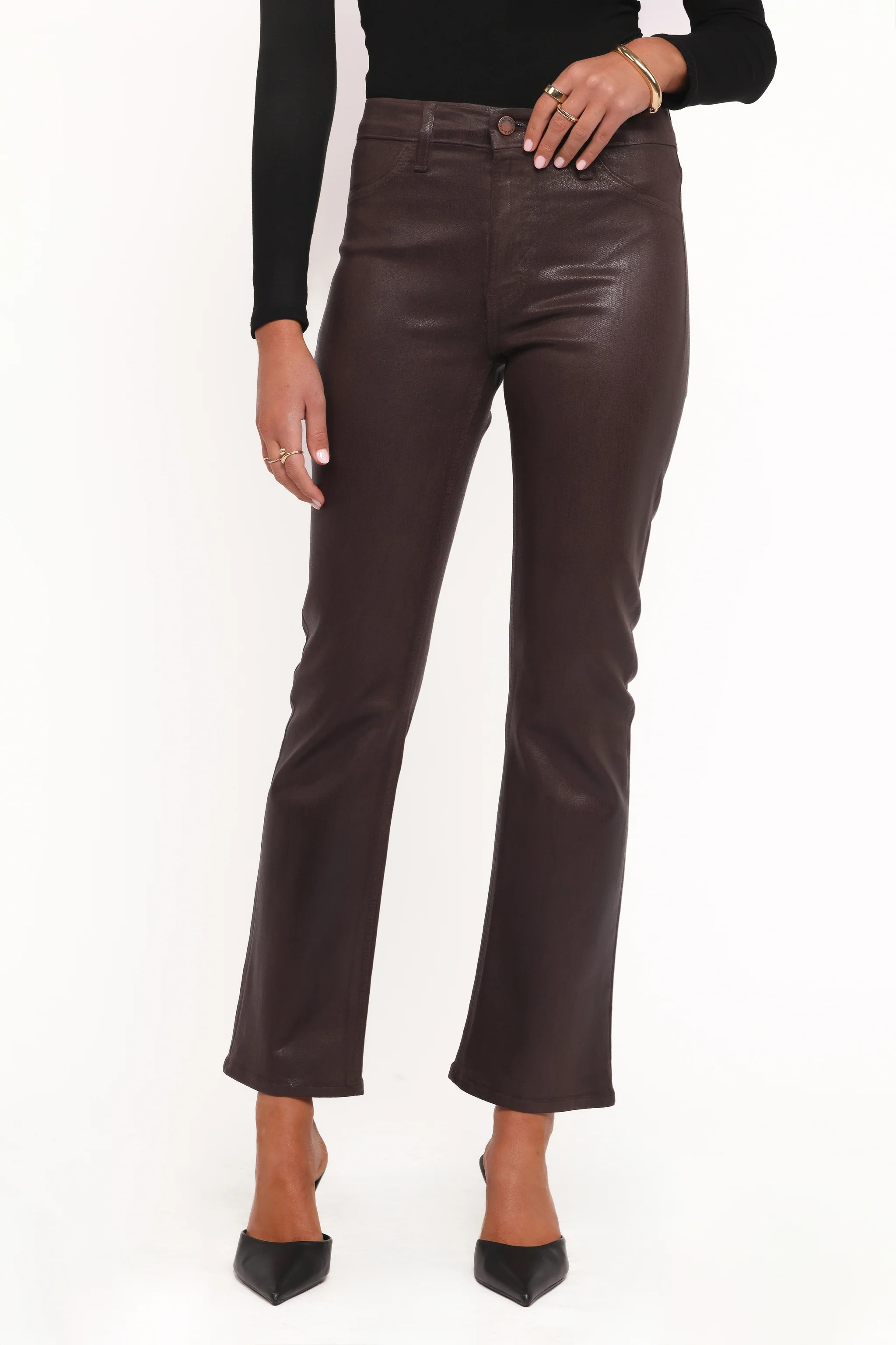 Kalindi Coated Cropped Bootcut Jean - Espresso | Petal & Pup (US)