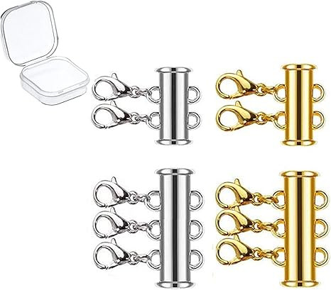 kcctoo 4 Pieces 2 Sizes Slide Clasp Lock for Necklace - Gold and Silver Plated Magnetic Tube Lock... | Amazon (US)