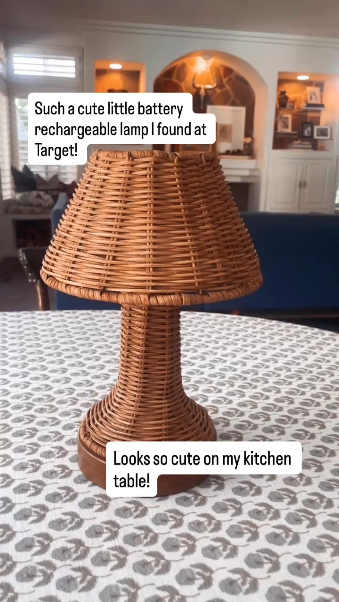 Cute little rechargeable battery woven table lamp from Target! 👏🏻 Looks so cute on my kitchen table but also makes cute shelf decor or console table decor. 

#targetfinds

#LTKSaleAlert #LTKHome
