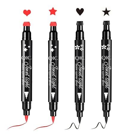 Red & Black Liquid Eyeliner and Heart Star Stamp Set│4 PCs Winged Eye Liners and Fun Shapes Sta... | Amazon (US)