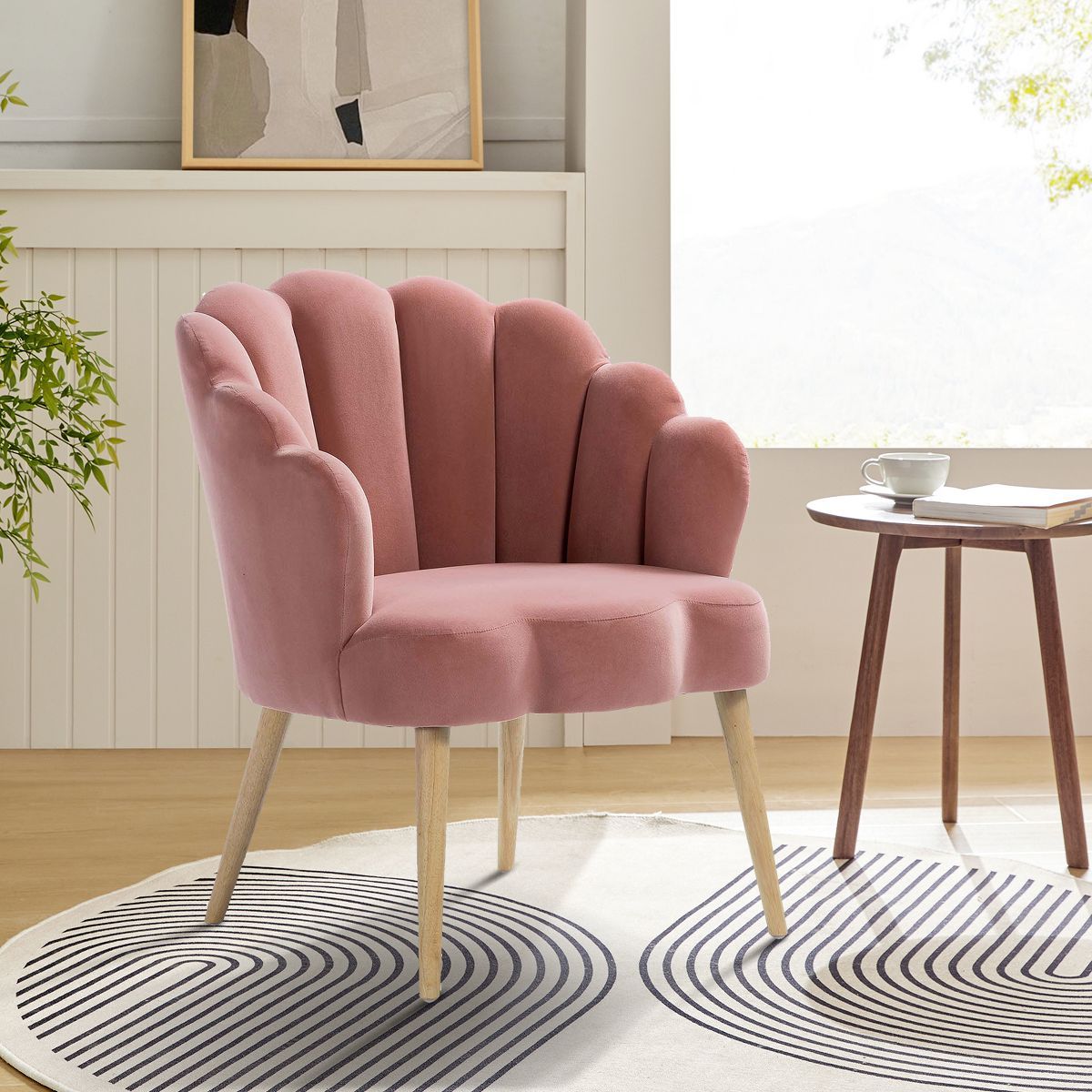 Maël Modern Scalloped Velvet Accent Chair with Solid Wood Legs  | Karat Home | Target
