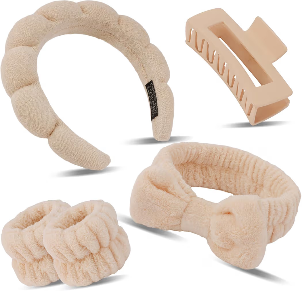 Canitor Spa Headband Wristband Set, Skincare Headbands, Puffy Makeup Headband, Wrist Bands, Hair ... | Amazon (US)