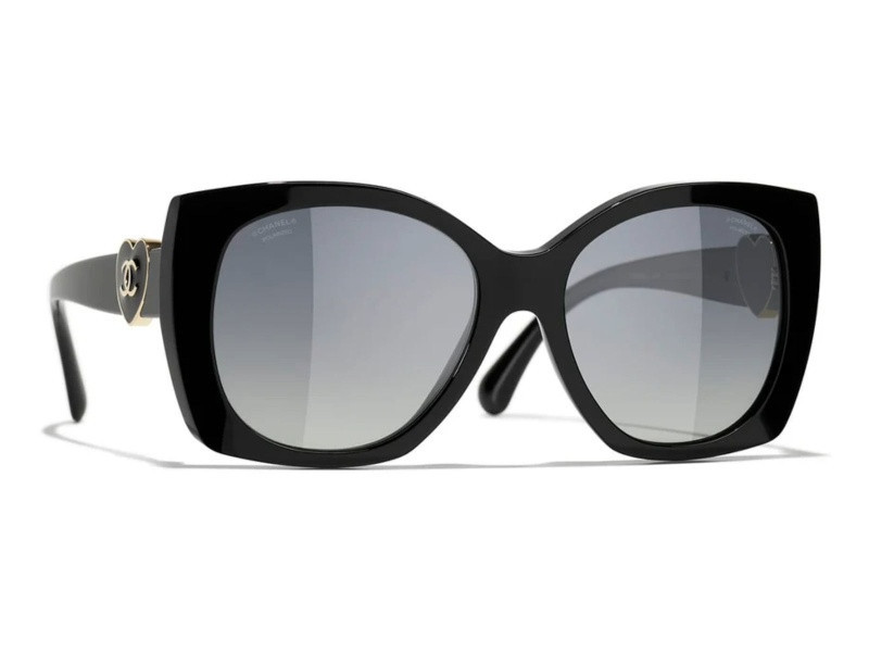 Chanel Black Oversize Black Frame w Black Enamel Heart / Gray Gradient Lenses Sunglasses | JTV Jewelry