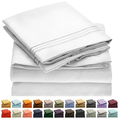 Mellanni Bed Sheet Set Hotel Luxury Brushed Microfiber 1800 Bedding Deep Pocket Sheet 4 Piece Queen  | Walmart (US)