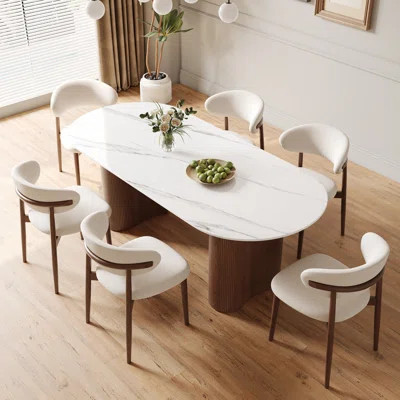 Dining Table Set With 71" Oval Dining Table & Solid Wood Chairs | Wayfair North America