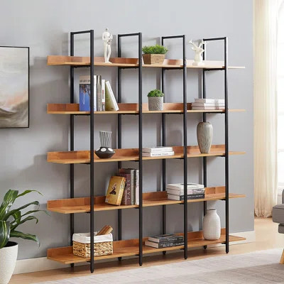 5 Tier Bookcase Home Office Open Bookshelf, Vintage Industrial Style Shelf, Mdf Board, Metal Frame | Wayfair North America
