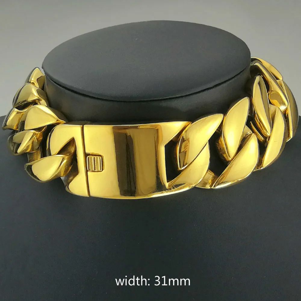 Chokers Gold Color 316L Stainless Steel All Polished 31mm Width Very Heavy Long Chain 40-55cm Nec... | DHGate