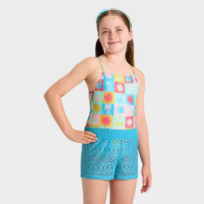 Girls' Tropical Checker Swimwear Set - Cat & Jack™ L | Target