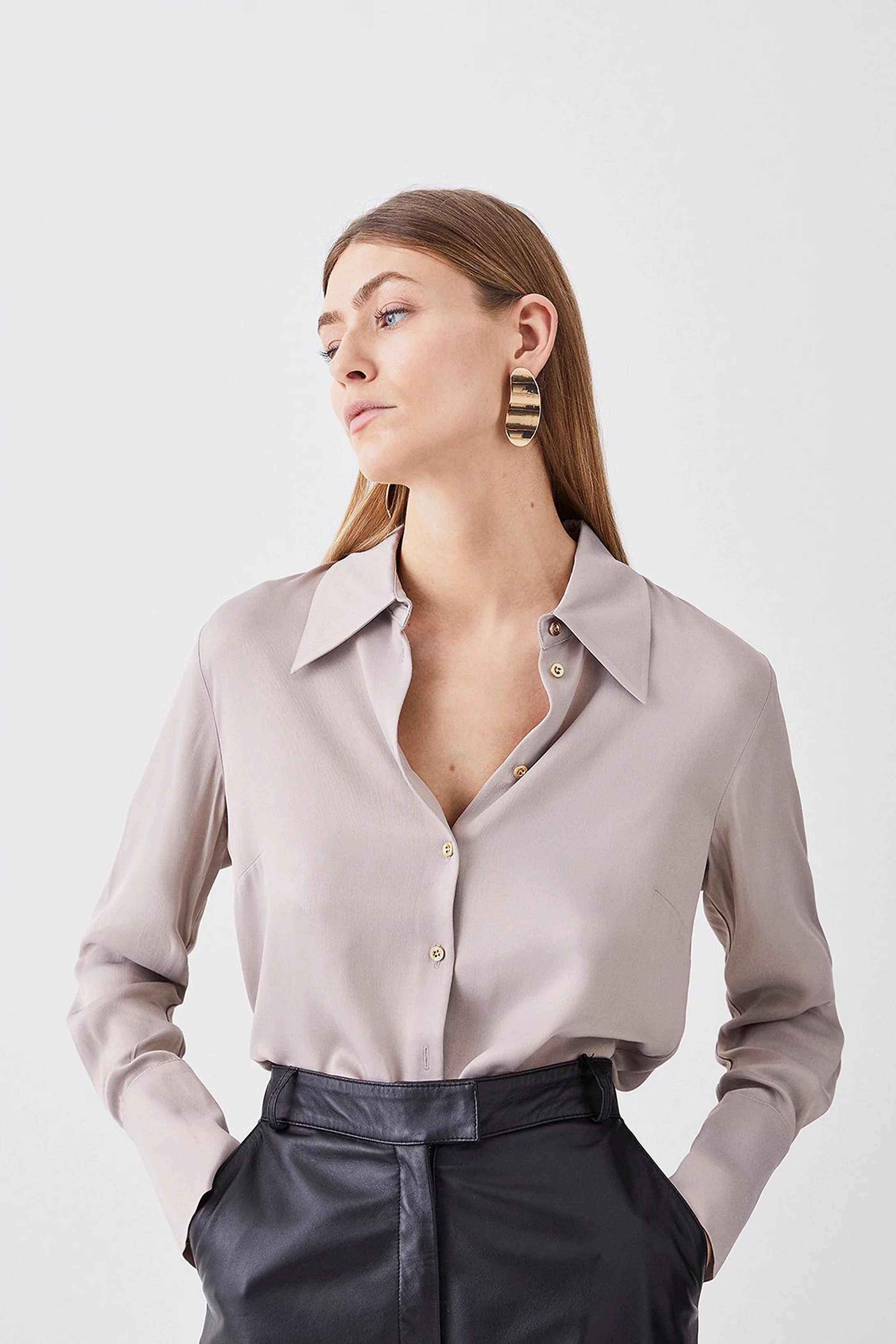 Satin Woven Shirt | Karen Millen UK + IE + DE + NL