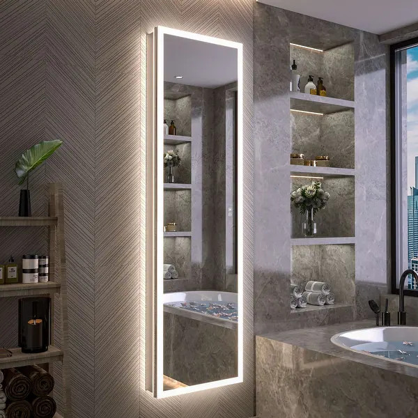 Modland 16"-20"x70" Tall Lighted Medicine Cabinet Surface or Recessed LED Bathroom Mirror Cabinet... | Bed Bath & Beyond