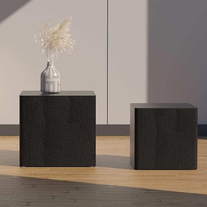 kevinplus Nesting Side Table Set of 2, Square Modern End Table Small Black Coffee Table Bed Side ... | Amazon (US)
