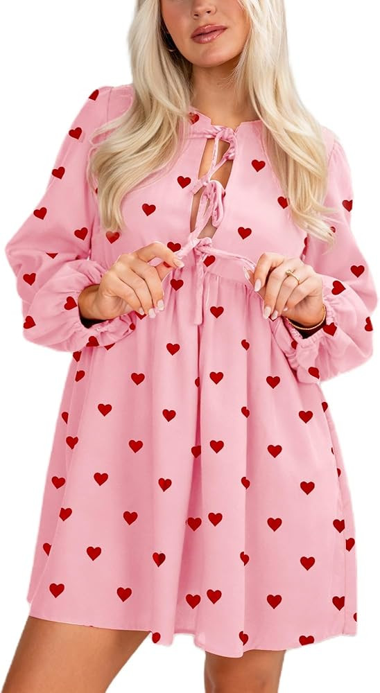 Women Plaid Tunic Dress Long Sleeve Gingham Bow Tie Ruffle Hem Babydoll Dress Christmas Mini Dres... | Amazon (US)