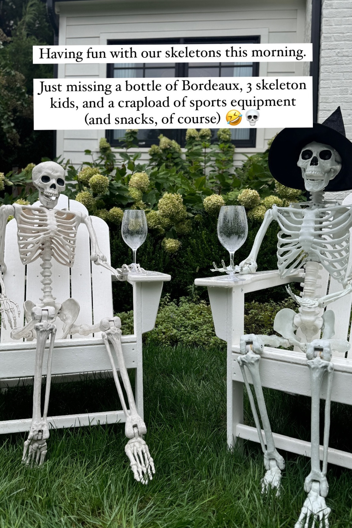 Having fun with our skeletons this morning. 

Just missing a bottle of Bordeaux, 3 skeleton kids, and a crapload of sports equipment 
(and snacks, of course) 🤣💀