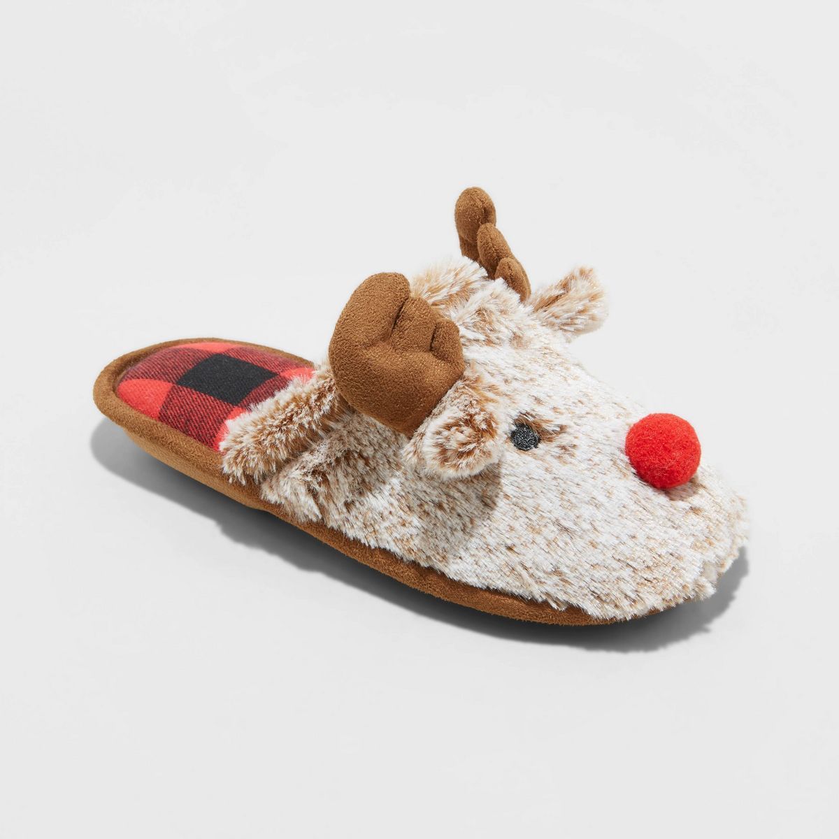 Kids' Holiday Red Nose Rudolf Scuff Slippers - Wondershop™ Brown 4-5 | Target