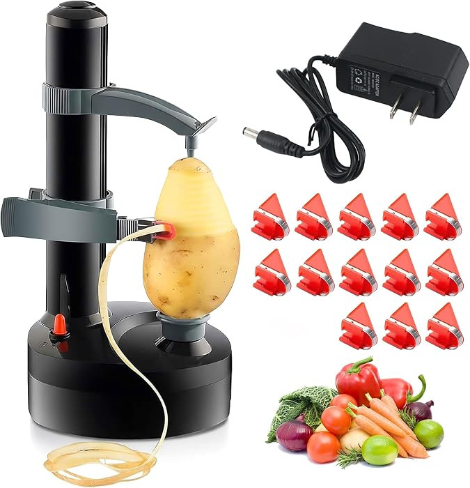 Electric Potato Peeler with 13 Blades, Automatic Rotating Vegetable & Fruit Peeler Machine, Hands-Free Peeler for Potatoes, Apples & More Kitchen Gadgets (Black) | Amazon (US)