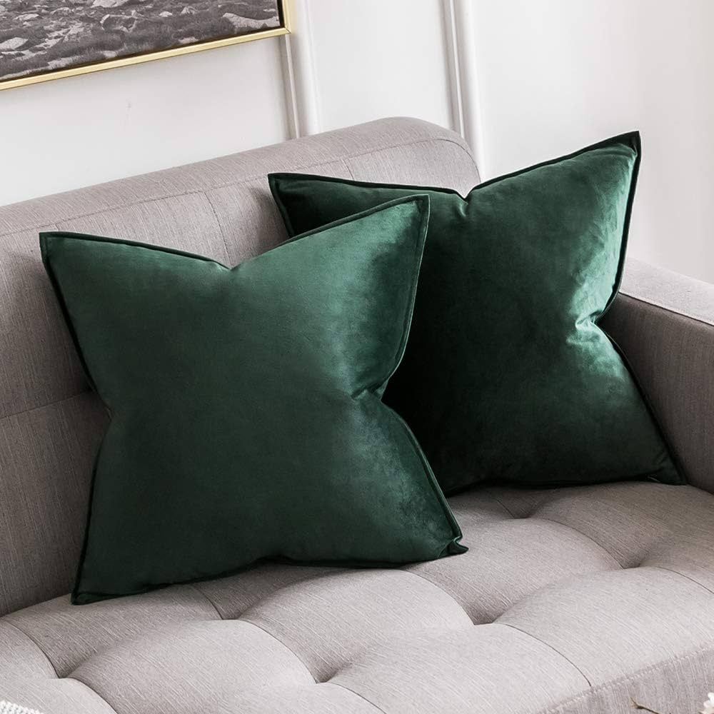 MIULEE Pack of 2 Decorative Velvet Throw Pillow Cover Soft Army Green Pillow Cover Solid Square C... | Amazon (US)