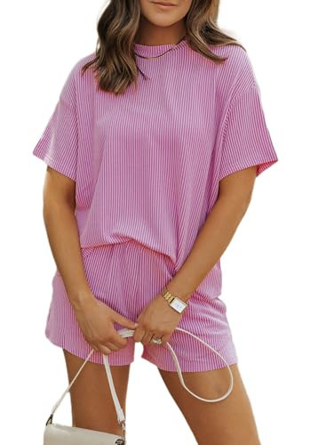 MARZXIN Women Two Piece Set with Vertical Stripes, Daily Wear Vacation Travel Airport Outings Pocket Cruise Outfits Loungewear to Street Comfy Postpartum maternity Lounge Sets Phalaenopsis M | Amazon (US)