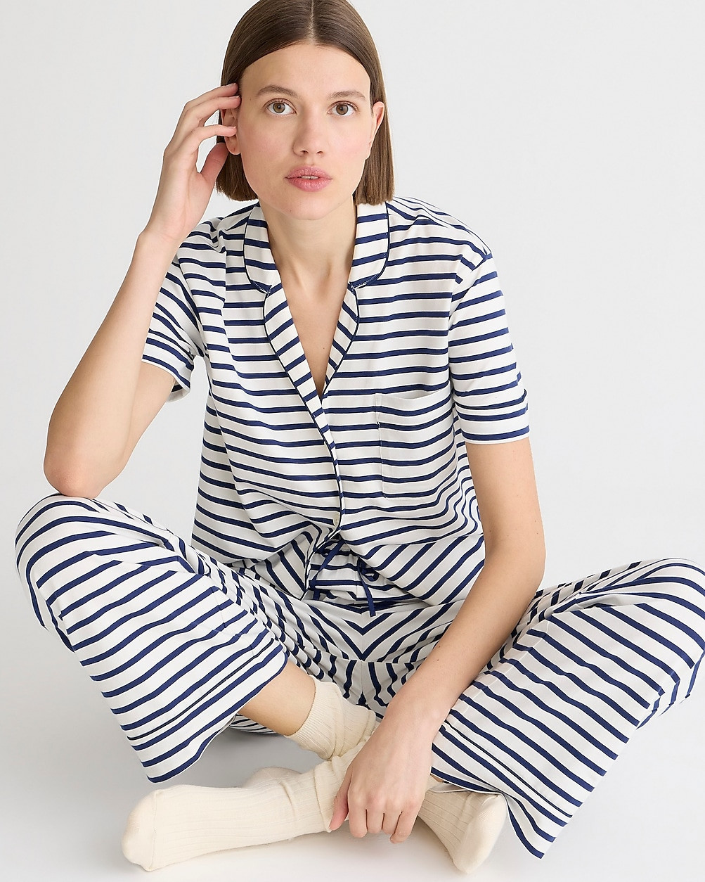 Dreamy cotton-blend short-sleeve pajama pant set in stripe | J. Crew US