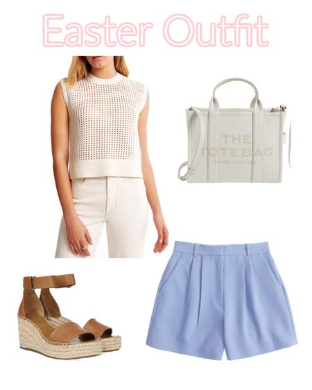 Pretty brunch outfit. 
Pretty Easter brunch outfit. 
Hi! Here is a chic shell top, tailored shorts, sandal wedges, and cute neutral Marc Jacobs handbag. 
#ltkpetite 

#LTKSeasonal #LTKSpringSale #LTKfindsunder50