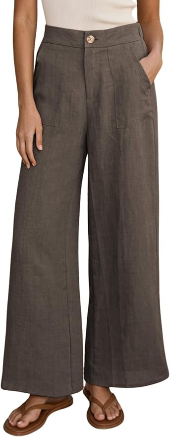 Athlisan Womens Linen Wide Leg Pants High Waisted Palazzo Trousers Summer Dress Pants with Pocket... | Amazon (US)