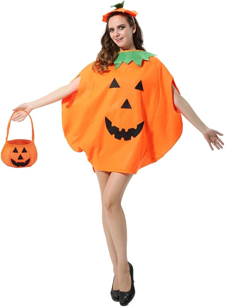 Adult Pumpkin Costume,3PCS Halloween Unisex Pumpkin Cosplay Party Clothes With A Hat,A Bag | Amazon (US)