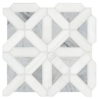 Bianco Dolomite Geometrica 12 in. x 12 in. x 10 mm Polished Marble Mosaic Tile (10 sq. ft./case) | The Home Depot