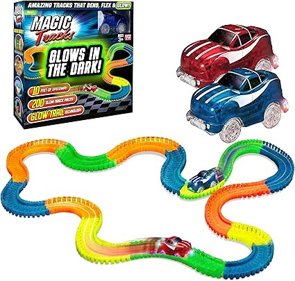 Ontel Magic Tracks 10 Foot Glow In The Dark Bendable Flexible Racetrack with LED Light-Up Race Ca... | Amazon (US)