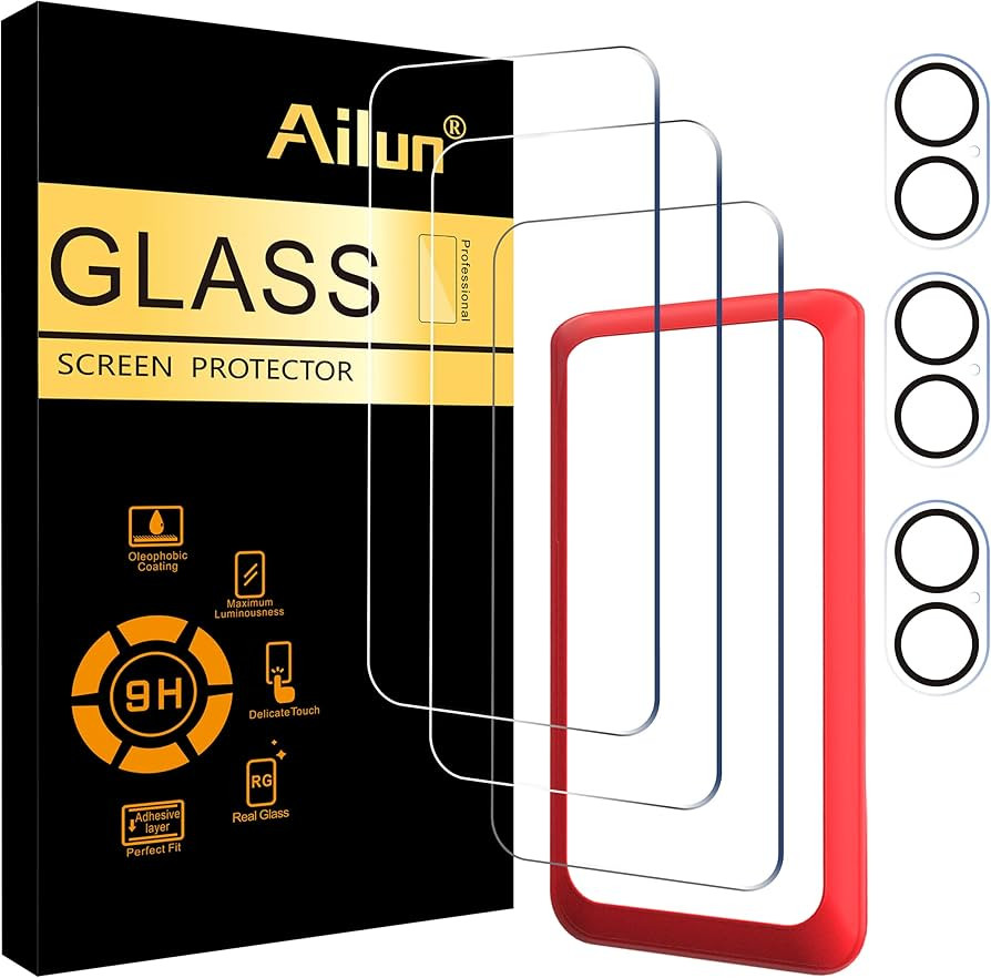 Ailun 3 Pack Screen Protector for iPhone 16 [6.1 inch] + 3 Pack Camera Lens Protector with Instal... | Amazon (US)