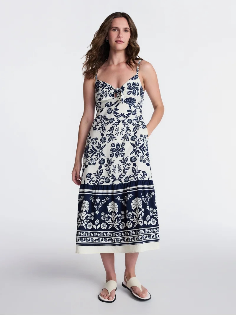 Time and Tru Women's Tie Front Midi Dress, Sizes XS-XXXL | Walmart (US)