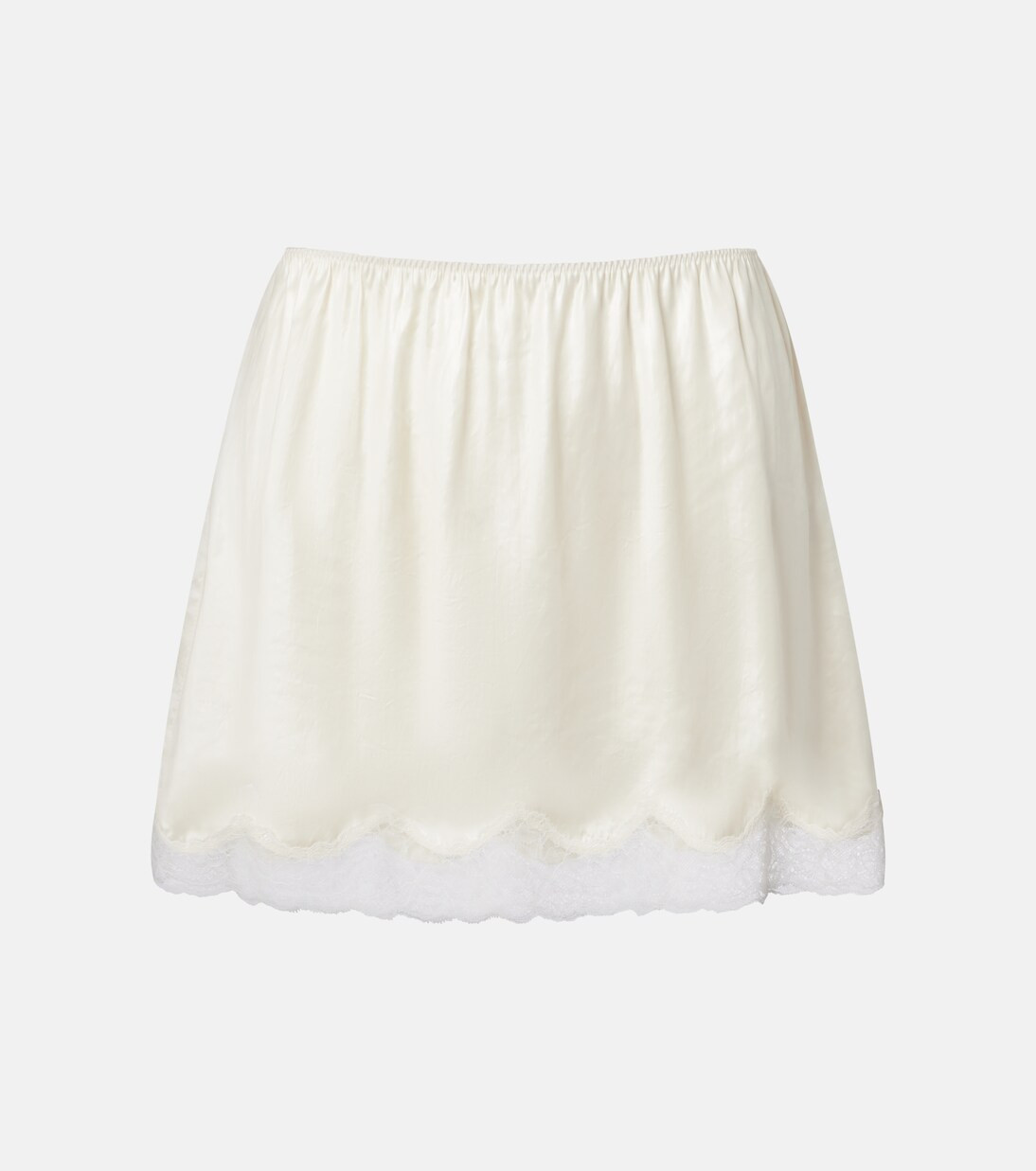 Lace-trimmed silk satin miniskirt | Mytheresa (UK)