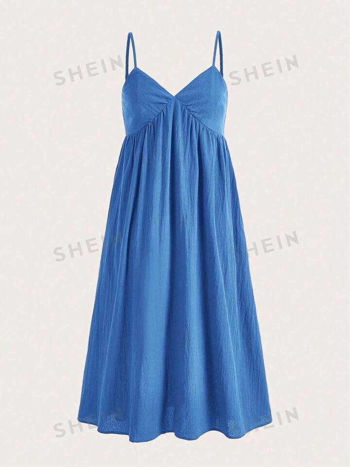 SHEIN EZwear Blue Woven Vacation Style Spaghetti Strap Maxi Dress | SHEIN USA | SHEIN