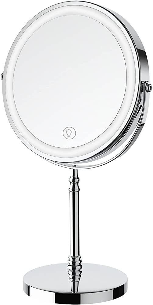 Lighted Makeup Mirror, 8" Rechargeable Double Sided Magnifying Mirror with 3 Colors, 1x/10x 360°... | Amazon (US)