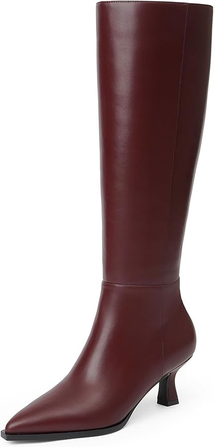 Modatope Knee High Boots Kitten Low Heel Faux Leather Pointed Toe Side Zipper Fall Long Tall Boot... | Amazon (US)