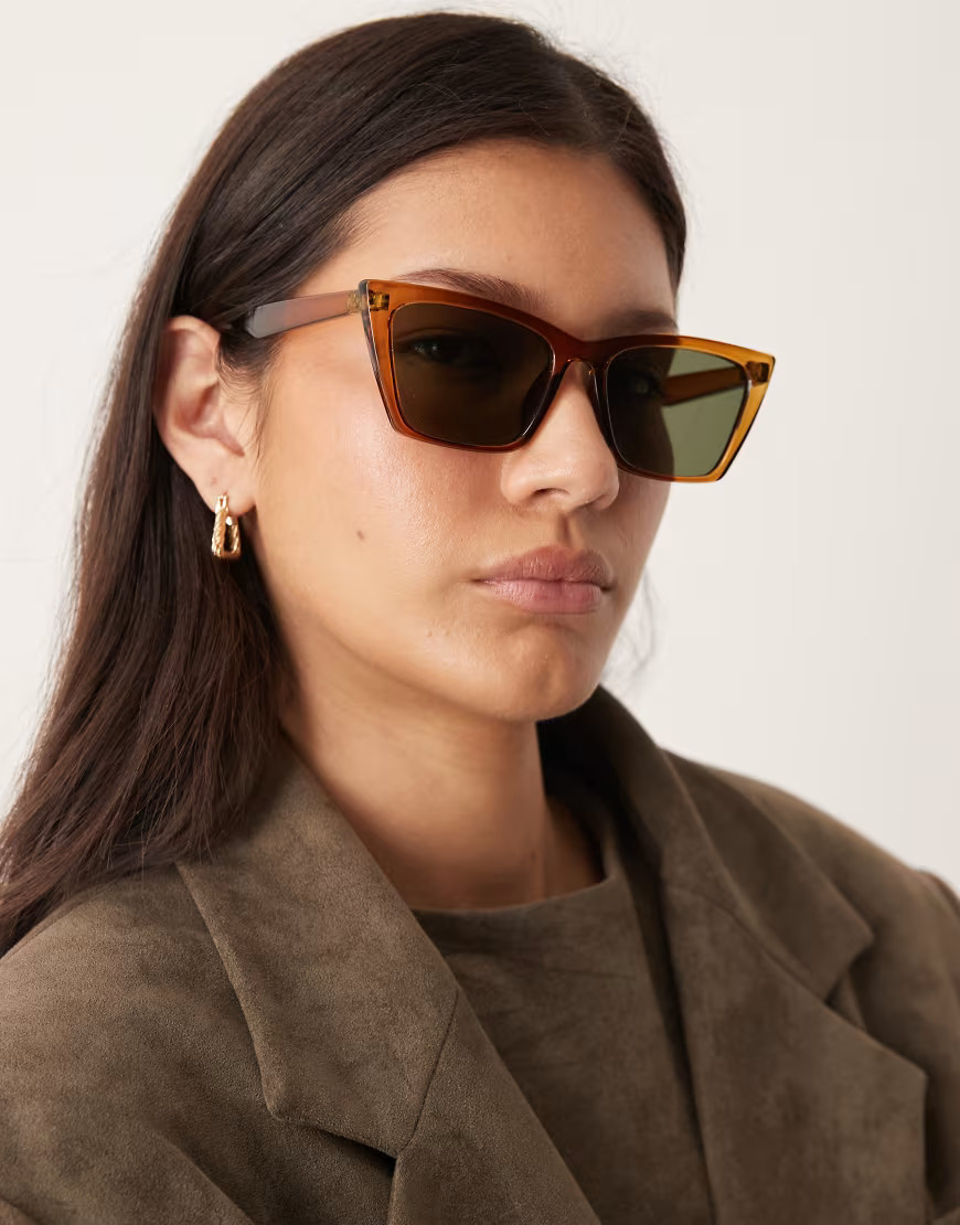 ASOS DESIGN angular slim cat eye in crystal brown | ASOS (Global)