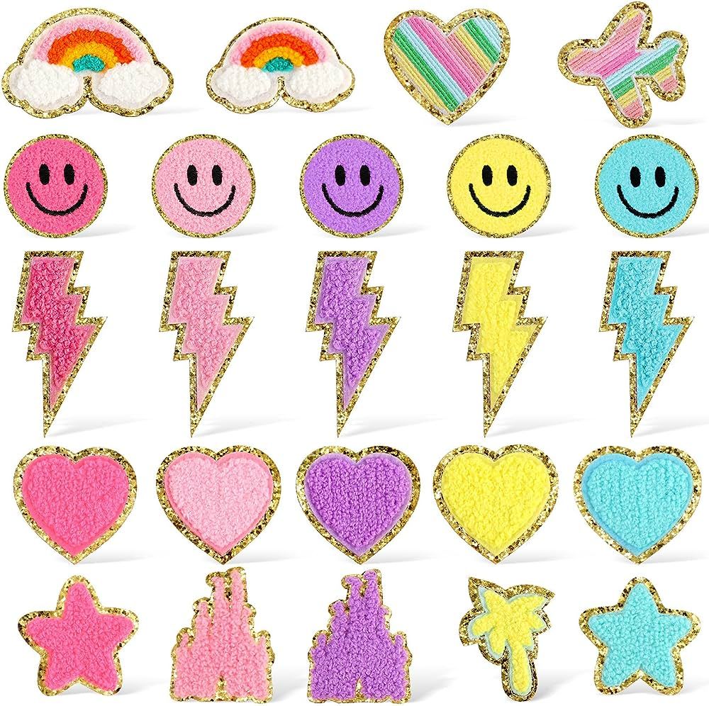 24 Pcs Iron on Patches Colorful Face Patches Cute Chenille Embroidered Patches Rainbow Heart Smil... | Amazon (US)