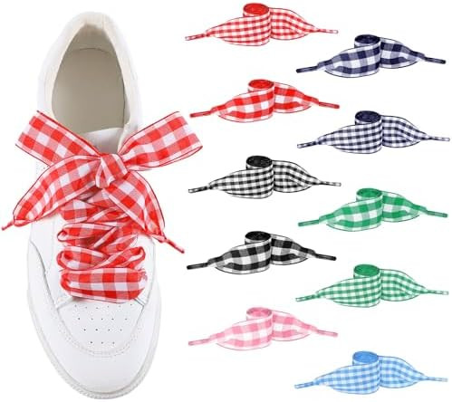 10 Pairs 1 Inch Wide Ribbon Shoelaces Flat Checkered Shoe Laces Plaid Shoestrings Colorful Shoe T... | Amazon (US)