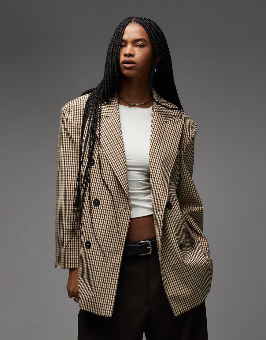 ASOS DESIGN double breasted oversized blazer in micro plaid-Multi | ASOS (Global)
