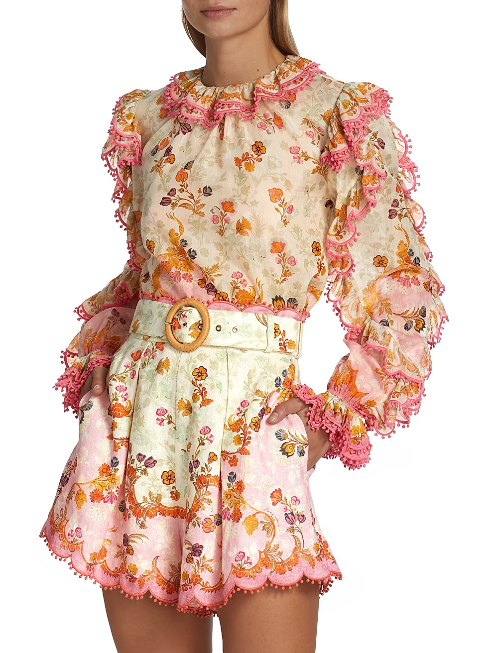 Laurel Floral-Print Cotton & Silk Frill Blouse | Saks Fifth Avenue