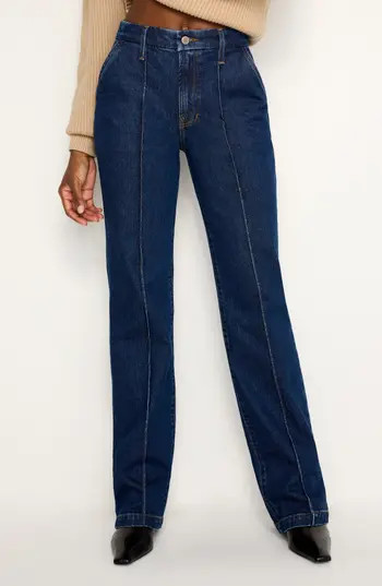 Good American Pintuck High Waist Wide Leg Trouser Jeans in Indigo758 at Nordstrom Rack, Size 0 | Nordstrom Rack