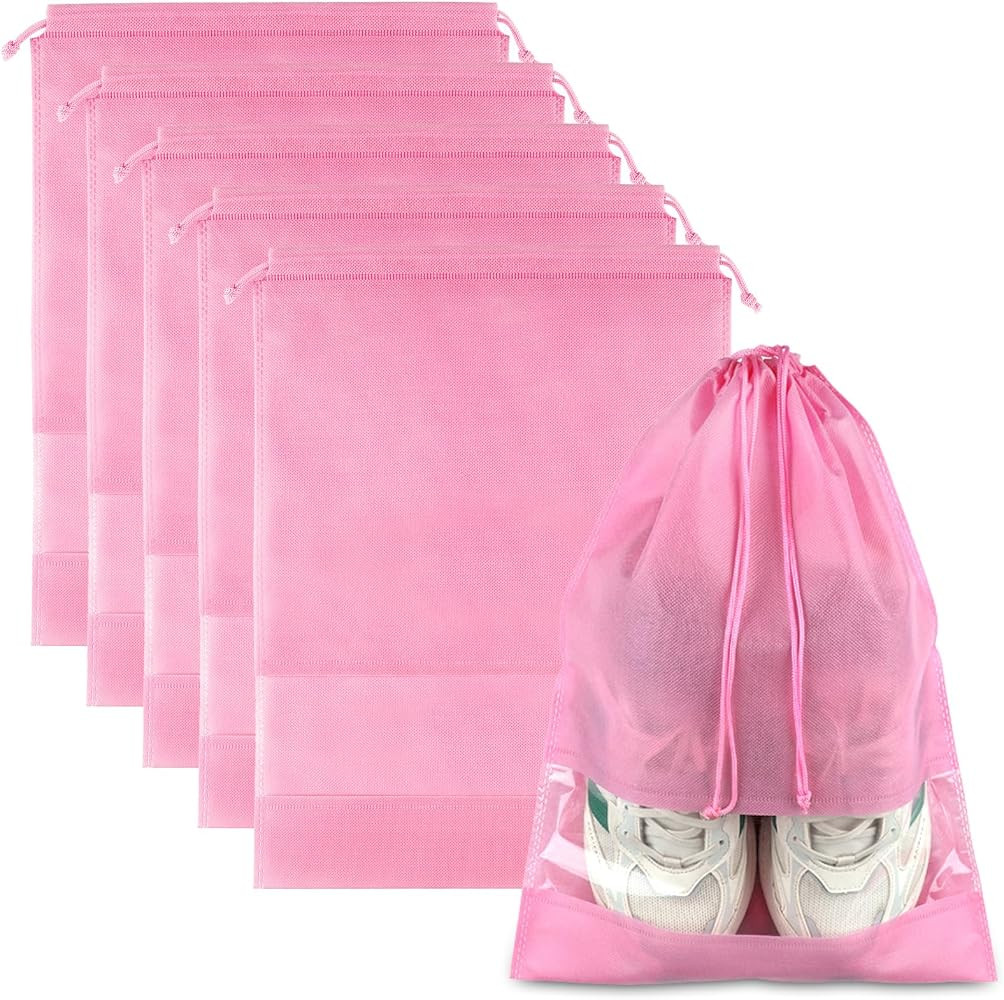 Pink Travel Shoe Bags - 5 Pcs Non-Woven Packing Bags with Clear Window | Amazon (US)
