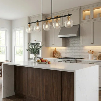 3-light Modern Clear Glass Linear Kitchen Island Pendant Light | Wayfair North America