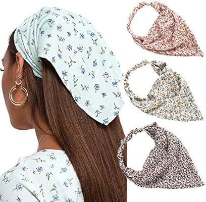 Floral Elastic Hair Scarf Headband - 3 PCS Chiffon Head Kerchief Headband Print Floral Hair Scarv... | Amazon (US)