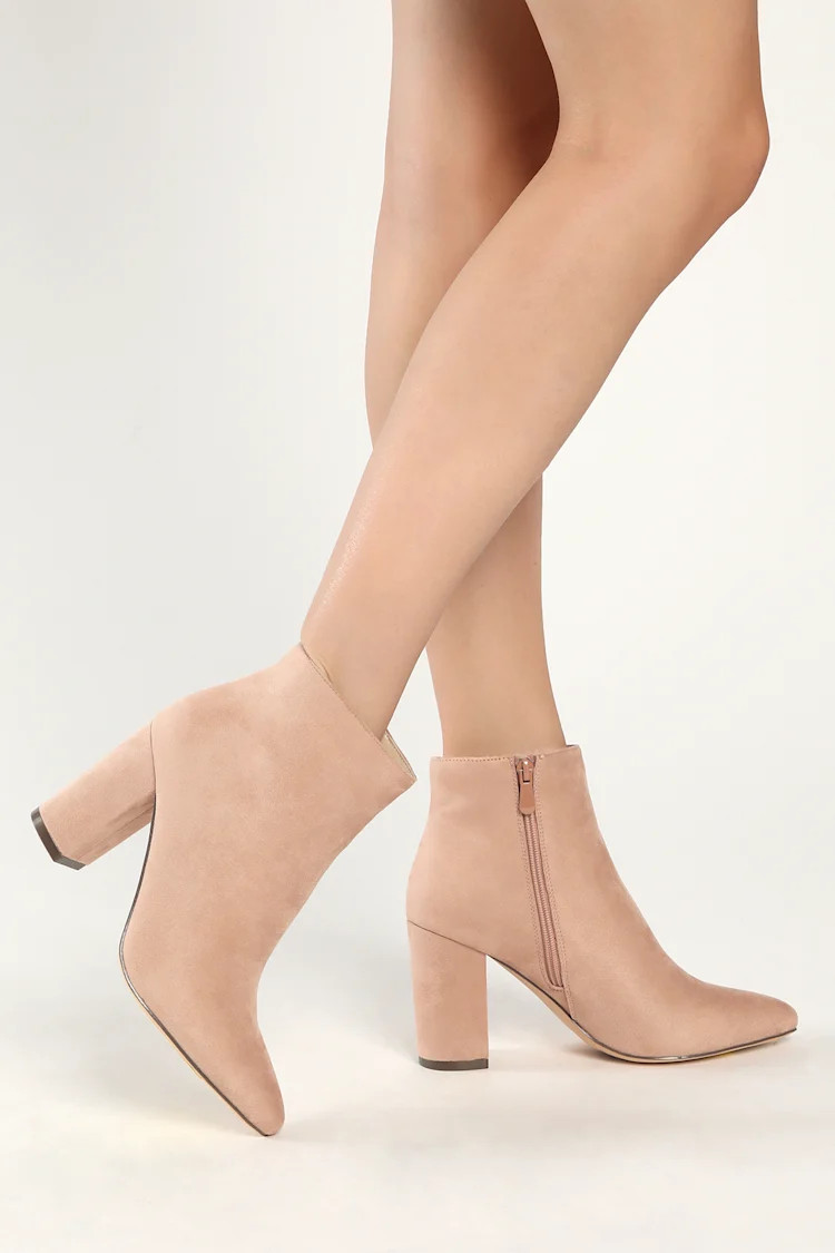 Ottava Light Nude Suede High Heel Booties | Lulus (US)