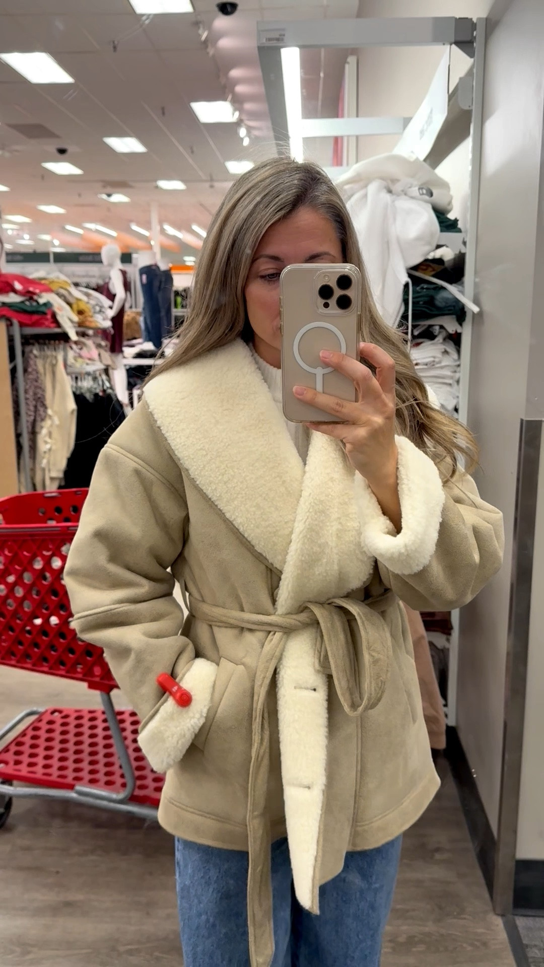 Ok this A New Day Shawl collar shearling coat from Target is freaking fantastic but is so cozy and warm! It has pockets and ties!! $55! Wearing an XS!

#LTKOver40 #LTKSeasonal #LTKPetite