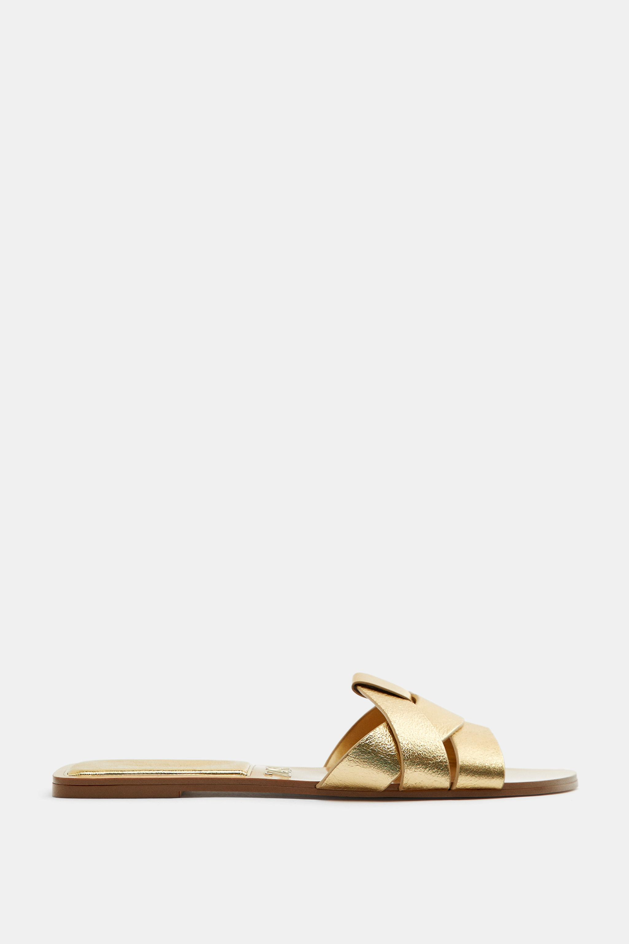 CROSSOVER LEATHER FLAT SANDALS | Zara US