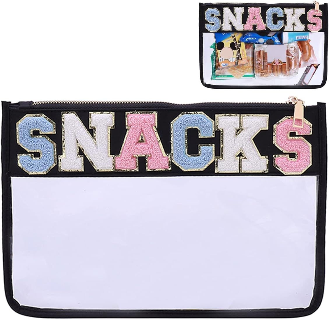 Chenille Letter Clear Makeup Bags, Preppy Patch Clear Stuff Bag Snack Bag Stoney Clover Dupes Tra... | Amazon (US)