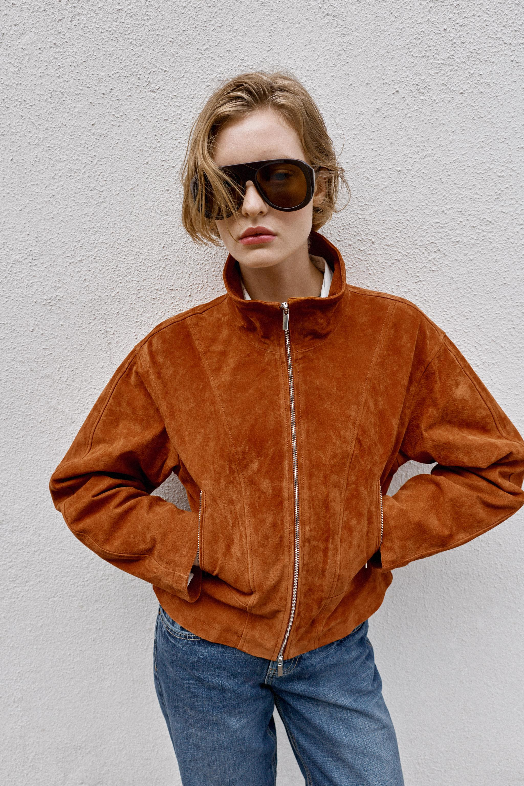 100% LEATHER HIGH COLLAR JACKET | Zara UK