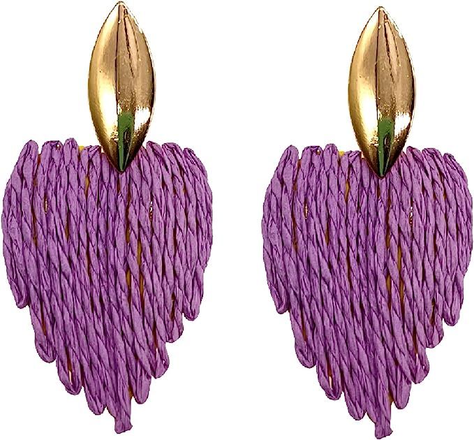 Boho Raffia Dangle Drop Handmade Straw Hoop Bohemian Geometric Wicker Braid Earrings For Women An... | Amazon (US)